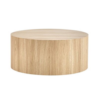 FURNIinspire Coffee Tables Wood Round Cylinder Coffee Table with Storage and Natural Wood Finish for Living Room, Beige, 27.5"*27.5"*12"