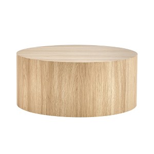 FURNIinspire Coffee Tables Wood Round Cylinder Coffee Table with Storage and Natural Wood Finish for Living Room, Beige, 27.5"*27.5"*12" - 1 of 4