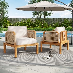 Christopher Knight Home Valencia Outdoor Rustic Acacia Wood and Rope Club Chair with Cushions, Teak/Beige - 1 of 4