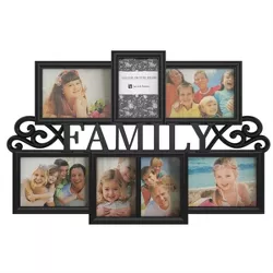 Hastings Home Family Collage Picture Frame With Text Design and 7 Openings for Three 4x6 and Four 5x7 Photos - 23.5" x 16", Black