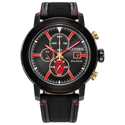Star Wars Citizen Eco-Drive Watch Featuring Darth Maul Mastermind Chronograph Black Ion Plated Stainless Steel Case, Black Cordura Nylon Strap, Black
