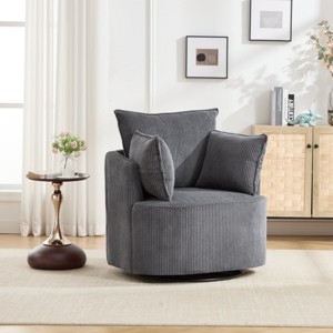 Swivel Accent Chair,Upholstered Swivel Chair with Curved Backrest and Metal Base,Barrel Swivel Chair for Living Room or Bedroom-Koiai - 1 of 4
