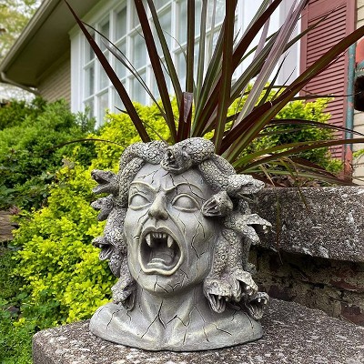 Large Gray Resin Medusa Head Planter for Outdoor Decor