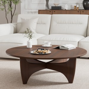 Spassway  Round Coffee Table Wood Living Room Table with Wood Grain Top Modern Living Room Bedroom Furniture for House Apartment - 1 of 4