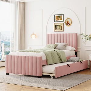 Twin Size Upholstered Platform Bed with Twin Size Trundle - 1 of 4