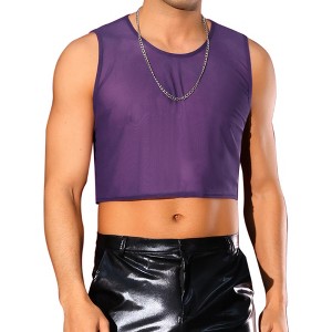 INSPIRE CHIC Men's Sleeveless Round Neck Party Mesh Sheer Crop Tank Top - 1 of 4