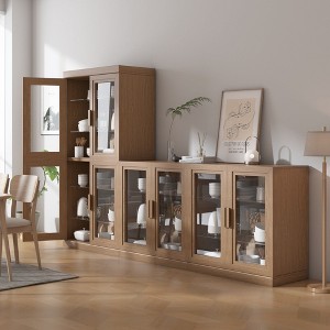 Wood Accent Cabinet, Storage Organizer with Adjustable Shelves and Glass Doors for Kitchen Bedroom Entryway Living Room Dinning Room - 1 of 4