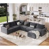 Sectional Sleeper Sofa with Pull Out Bed, Chenille Modular Sectional Sofa U Shaped Couch with Pull Out Couch and Storage Seat & Ottoman - 3 of 4