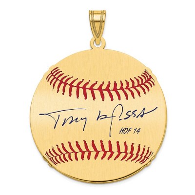Black Bow Jewelry 14K Gold Plated Tony La Russa Signature LG Enamel Baseball Pendant