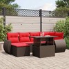 vidaXL Patio Sofa Set with Cushions and Table Outdoor 7 Piece Poly Rattan - Brown without storage - 2 of 4