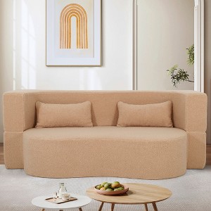 GDFStudio Shyra Modern Multi-Functional 79.53" Teddy Upholstered Convertible Full Size Sofa Bed with 2 Pillows - 1 of 4