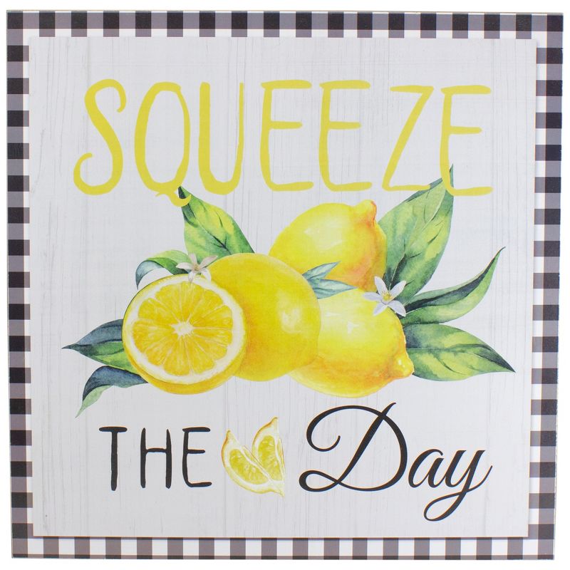 Northlight White and Black Gingham "Squeeze the Day" Decorative Lemon Wall Art 13.75", 1 of 4
