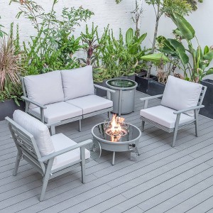 LeisureMod Walbrooke 4-Piece Modern Gray Patio Conversation Set with Square Fire Pit & Tank Holder, Sectional Seat for Outdoor Spaces - 1 of 4