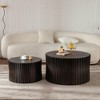 Okak Modern Nesting Coffee Table Set of 2, Ribbed Cylinder End Tables, Vintage Farmhouse Style for Living Room Office Balcony Yard, Natural - 4 of 4