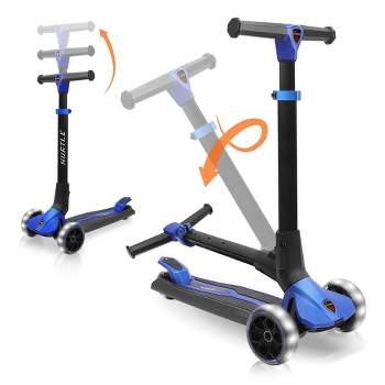 Hurtle 3 Wheeled Scooter for Kids - Foldable Stand Child Toddlers Toy Kick Scooters, Blue