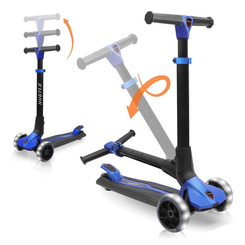 Hurtle 3 Wheeled Scooter for Kids - Foldable Stand Child Toddlers Toy Kick Scooters, Blue, 1 of 10