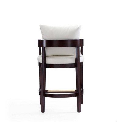 Manhattan Comfort Ritz Ivory Leather and Dark Walnut Wood Counter Stool - Set of 3