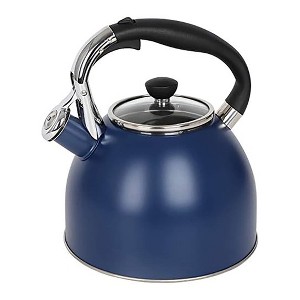 Itopfox Stainless Steel Whistling Tea Kettle with Heat-Resistant Glass Lid & Capsule Bottom, Navy Blue, 2.6 Quart Capacity - 1 of 4
