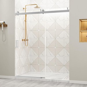 Zevemomo 56"-60" W x 76" H Shower Door, Frameless Sliding with 1/4" (6mm) Clear Tempered Glass, Noiseless & Shatterproof, Reversible Installation - 1 of 4