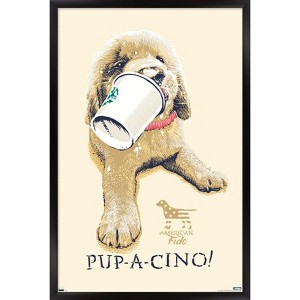 Trends International Jim Baldwin - Pup-a-cino Framed Wall Poster Prints - 1 of 4