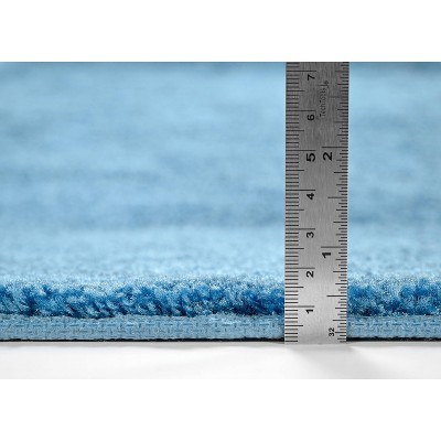 Basin Blue Nylon Washable Bathroom Rug Set with Runner