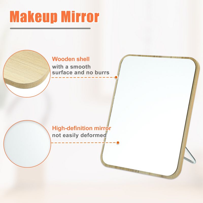 Unique Bargains Natural Wooden Foldable Square Makeup Mirror Beige 1 Pc, 5 of 7