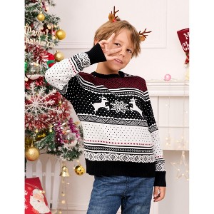 Christmas Sweater Long Sleeve Crew Neck Knitted Holiday Pullover Reindeer for Kids - 1 of 4