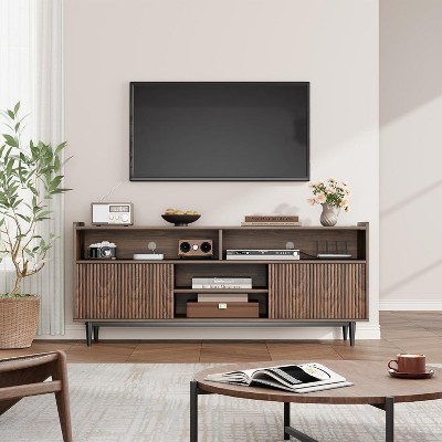 TV Stand for TVs, Boho Entertainment Center with Storage Cabinets