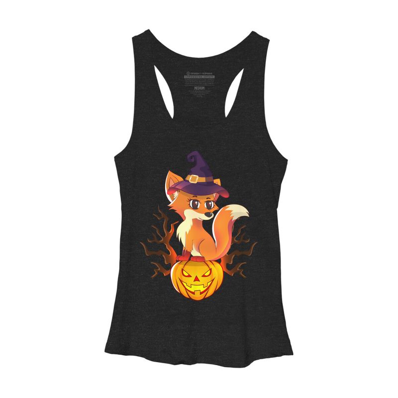 Women's Design By Humans Cute Witch Fox With Jack O Lantern Halloween Shirt By thebeardstudio Racerback Tank Top, 1 of 4