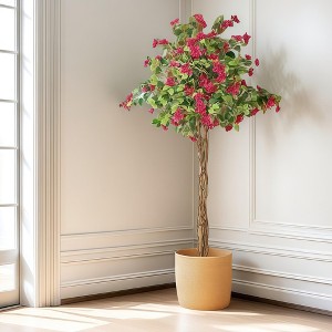 Artificial Bougainvillea Tree, 4/5/6 FT Potted Faux Plant with Pink Flowers for Outdoor & Indoor Decor - 1 of 4