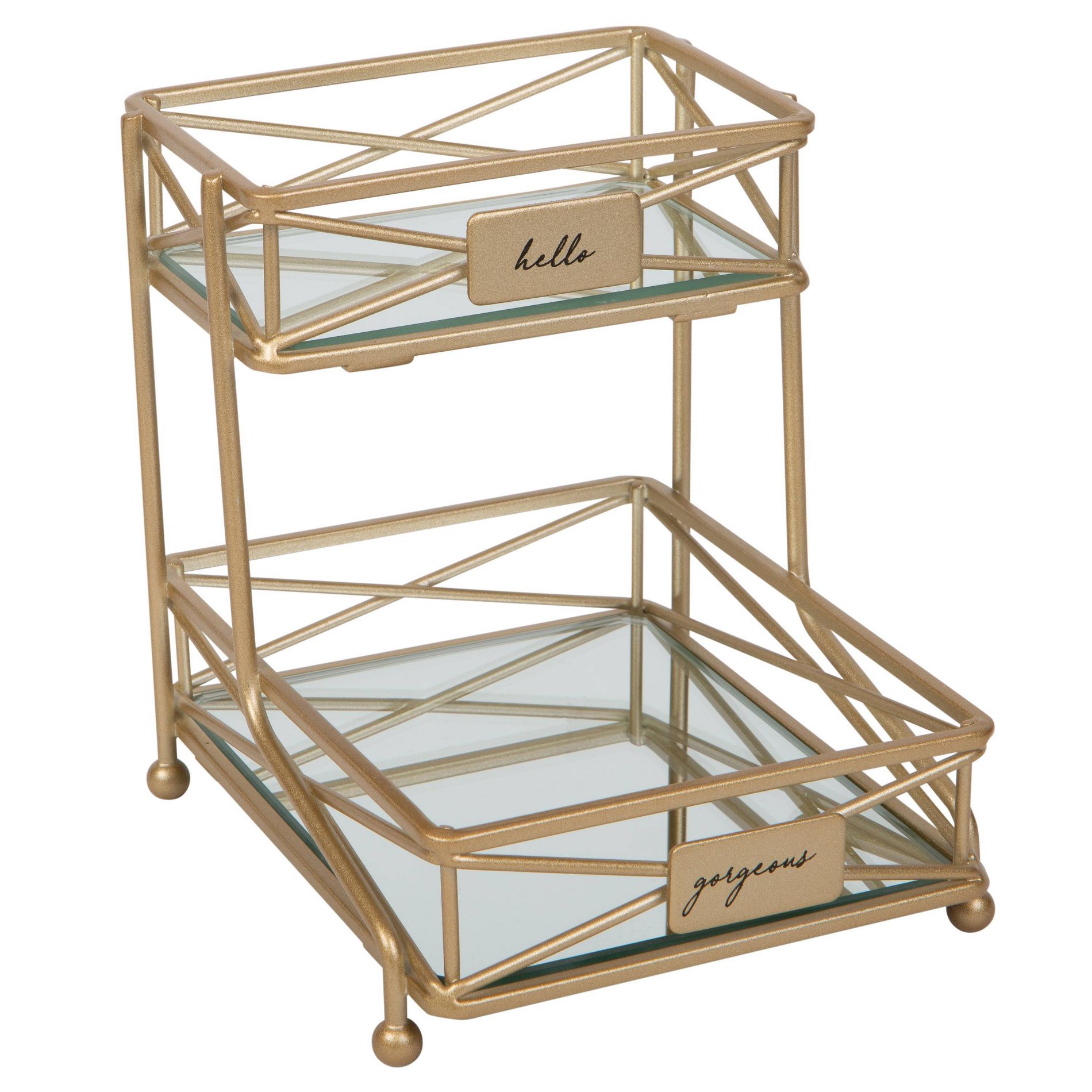 2 Tier Sleek Vanity Tower Satin Gold - Bath Bliss: Steel Frame, Bathroom Furniture, Over Toilet Storage