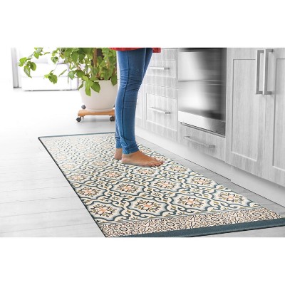 Blue Rectangular Anti-Fatigue Kitchen Mat with Pattern