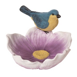 Transpac Resin 7.1" Blue Spring Bird on Flower Decor - 1 of 2