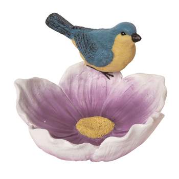 Transpac Resin 7.1" Blue Spring Bird on Flower Decor
