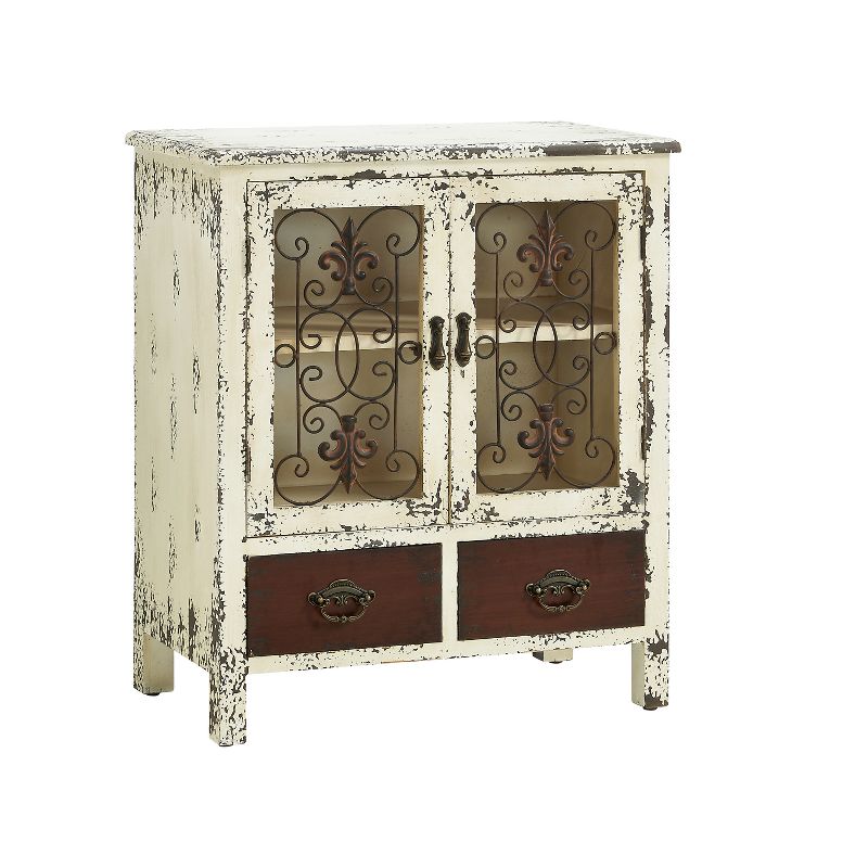 30&#34; Garrick Industrial Mixed Media Storage Console 2 Metalwork Doors Distressed Off White - Powell, 3 of 10