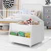 Tangkula Kids Toy Box Wooden Storage Chest Bench w/ Bookshelf Wheels Safety Hinge Lid - 3 of 4