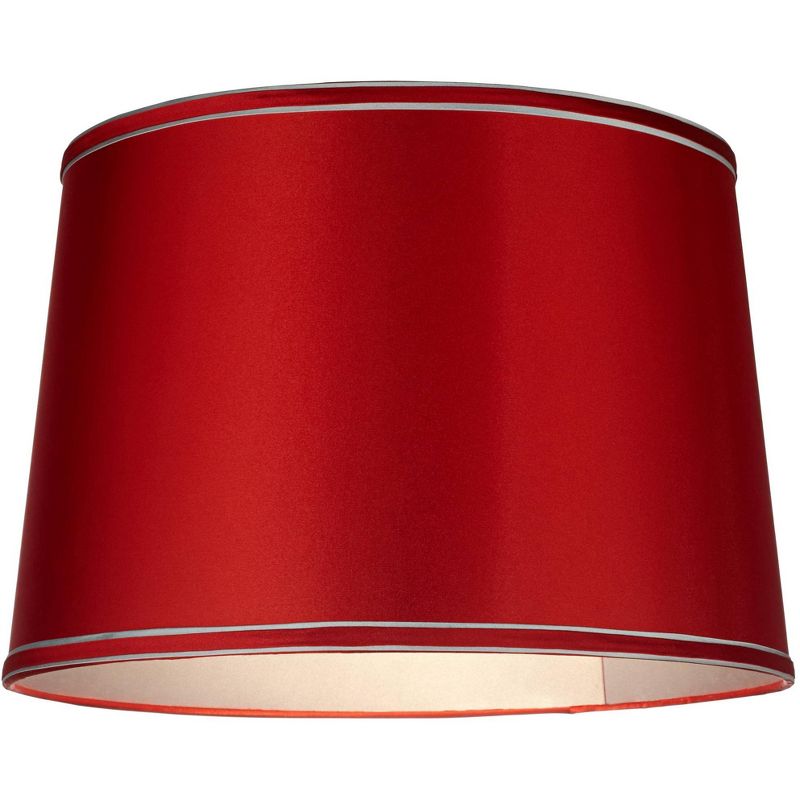 Springcrest Sydnee Satin Red Medium Drum Lamp Shade 14" Top x 16" Bottom x 11" Slant x 11" High (Spider) Replacement with Harp and Finial, 4 of 9