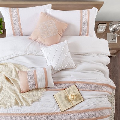 King Pink and White Microfiber Comforter Set with Decorative Pillows
