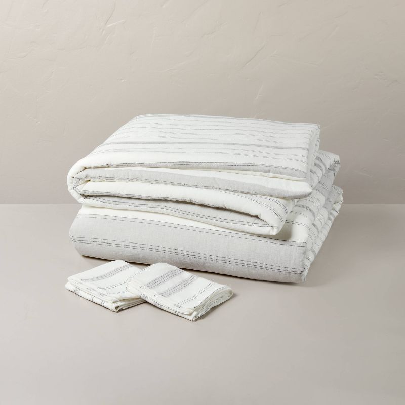 Alternating Pinstripe Comforter & Sham Set Gray/Cream - Hearth & Hand™ with Magnolia, 3 of 7