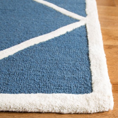 Navy and Ivory Hand-Tufted Wool Runner Rug, 2'6" x 6'