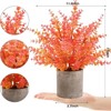 BRINJOY 2-Pack Fall Potted Artificial Eucalyptus Plants - 14" Orange Faux Greenery for Autumn Home & Shelf Decor (Large) - 2 of 4