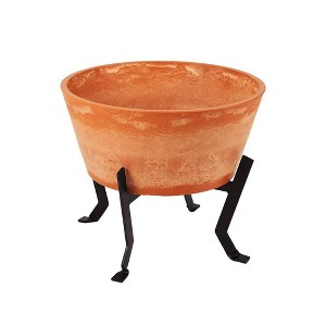ACHLA Designs Planter Pot Denise: Rustic Terra Cotta, Wrought Iron Stand, No Drainage Hole, 16"x16"x14.75" - 1 of 4