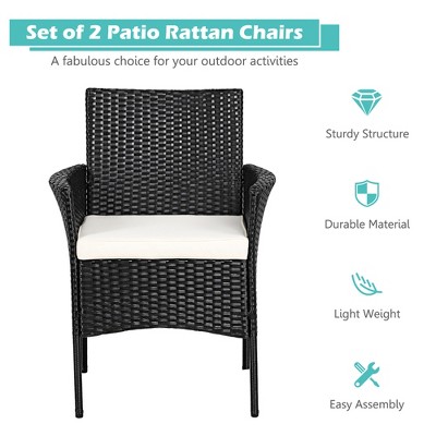 Modern Black Wicker Dining Armchairs with White Cushions
