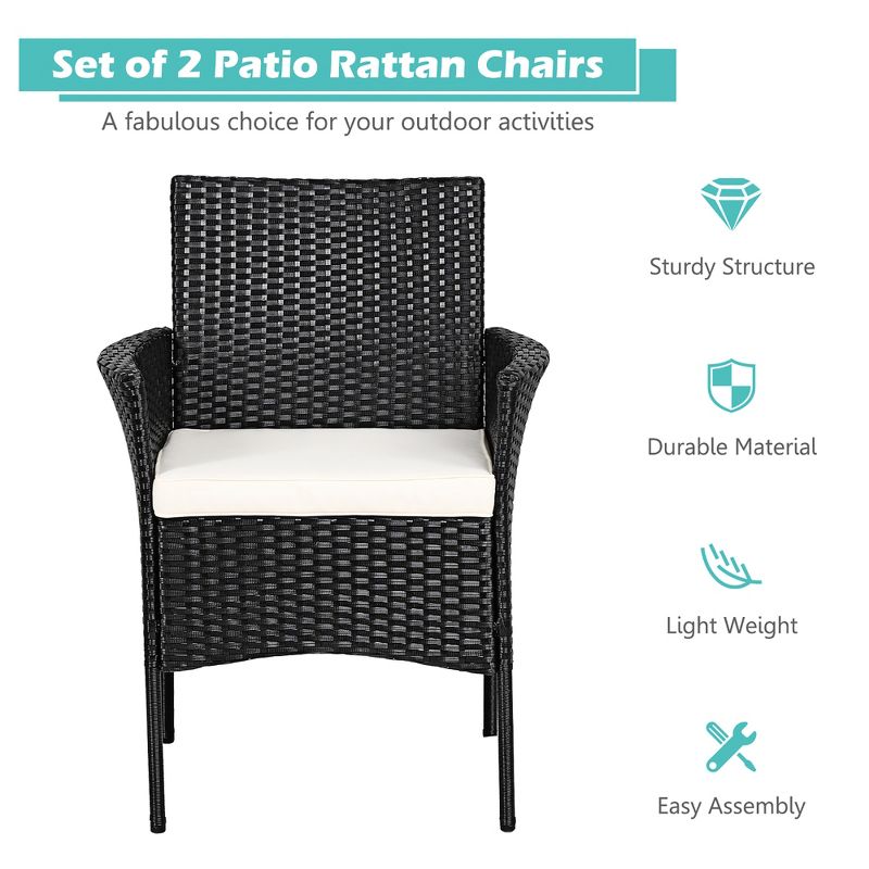 Costway 2PCS Chairs Outdoor Patio Rattan Wicker Dining Arm Seat With Cushions, 5 of 11