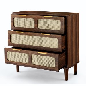 GDFStudio Pag 3-Drawer Rattan and Wood Dresser with Metal Handles - 1 of 4