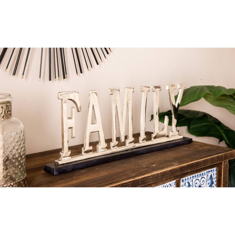 22&#34; x 8&#34; Modern Aluminum and Marble &#34;Family&#34; Sign Sculpture Silver - Olivia &#38; May, 2 of 6
