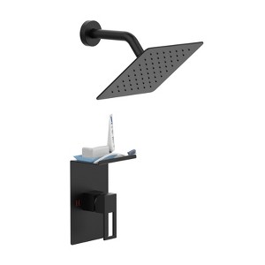 Shower Faucet With Storage Rack 8-inch Rain Shower Head Shower decoration kit with single spray shower head Shower Faucet Set Complete Matte Black - 1 of 4