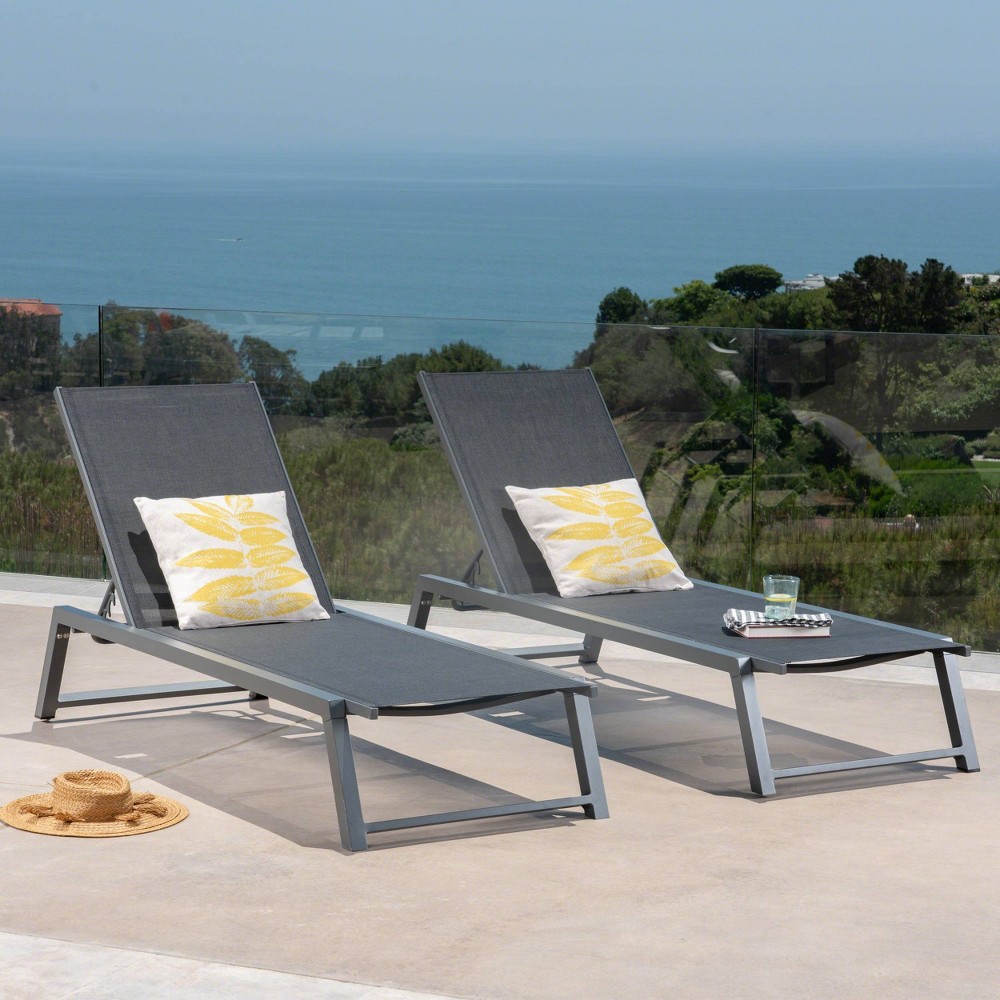 Myers 2pk Aluminum Chaise Lounge - Gray/Black - Christopher Knight Home