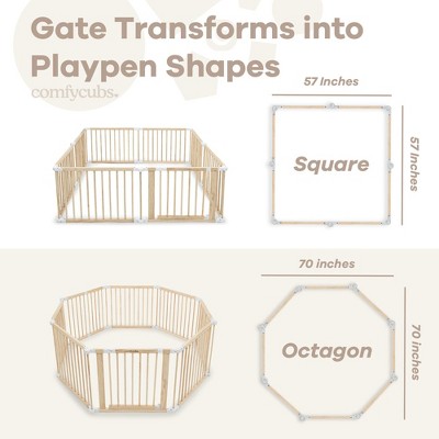 Foldable Gray Wooden Baby Playpen with Locking Gate