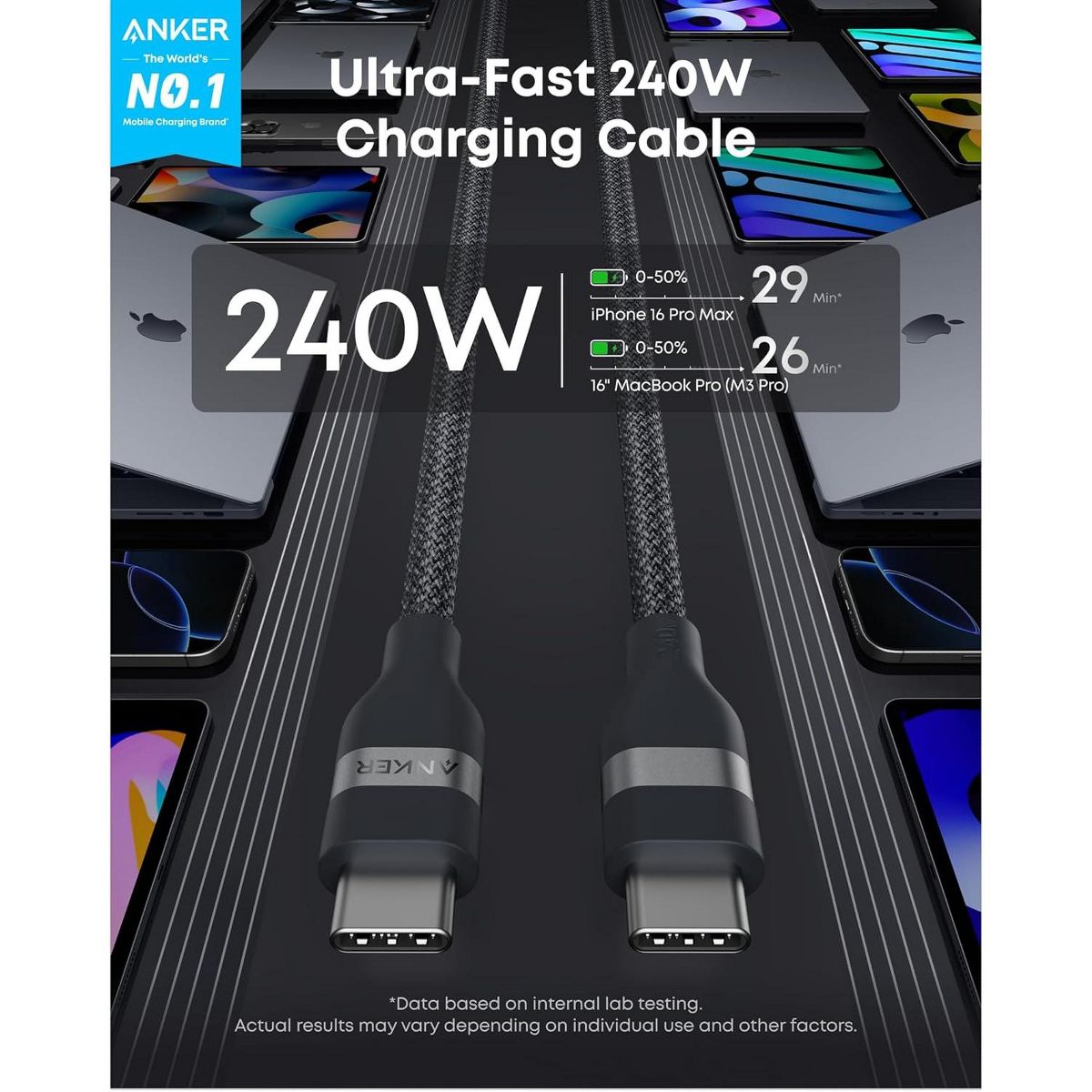 Anker Nano USB C Cable, 240W Flexible Multi-Color Braided Cord, Fast Charging Type C Charger for iPhone 17 Series, MacBook Pro and More - thumbnail 7